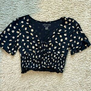 American Eagle Ribbed Crop Floral Top Size XS
